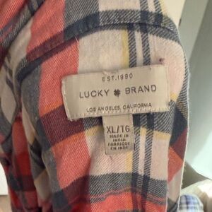 Lucky Brand Women’s Casual Plaid Shirt - Red, Blue, Yellow. Lightweight flannel